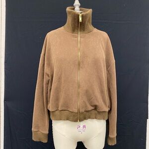 Brown Zara bomber jacket knit collar